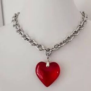 Chunky  Red Heart Pendant necklace